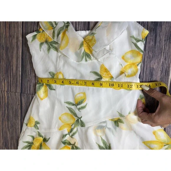 Japna Dress Womens M Petite Yellow Lemon Print Sleeveless Tiered Mini Boho - Picture 8 of 11